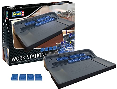 Revell Work Station, 39085, Modellbau-Arbeitsplatz, Halterung für Pinsel, 4 Einsätze für Werkzeuge & Zubehör, Aussparung für Schneidematte (39056), Ordnung und Effizienz beim Modellbau
