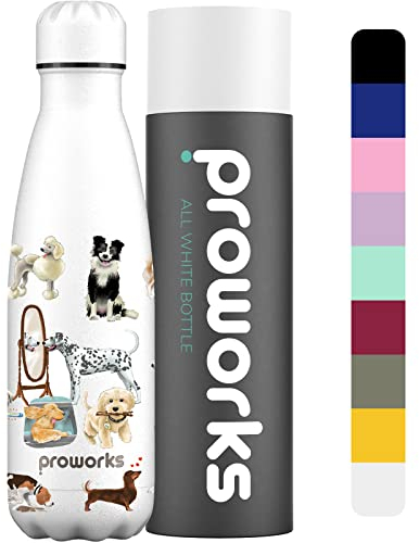 PROWORKS Bottiglia Acqua in Acciaio Inox, Senza BPA Vuoto Isolato Borraccia Termica in Metallo per Bevande Calde per 12 Ore & Fredde 24 Ore, Borraccia per Sport e Palestra - 750ml Bianco Coda di Cane