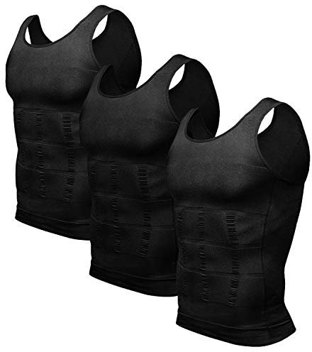 Odoland Camiseta Reductora Hombre Compresión Pack de 3 Camisetas Interior Chaleco Adelgazante para Hombre,Nergo,XL