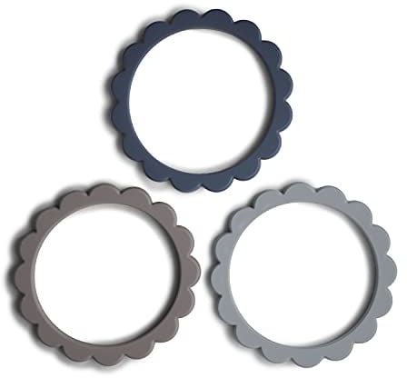 Mushie Blumen Beißringarmbänder | Zahnungshilfe für Kinder | 3er-Pack | Sichere & Hochwertige für Baby, Kleinkinder Kinder Jungs & Mädchen | Steel/Dove Gray/Stone