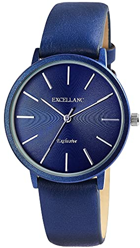 Excellanc Damen-Uhr Kunstleder Armband Dornschließe Analog Quarz 1900260 (blau)