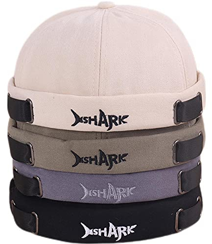 4UFiT Brimless Docker Leon Hat Rolled Cuff Harbour Shark Stickerei Skull Docker Beanie Cap für Damen & Herren, Black+beige+green+gray, Einheitsgröße