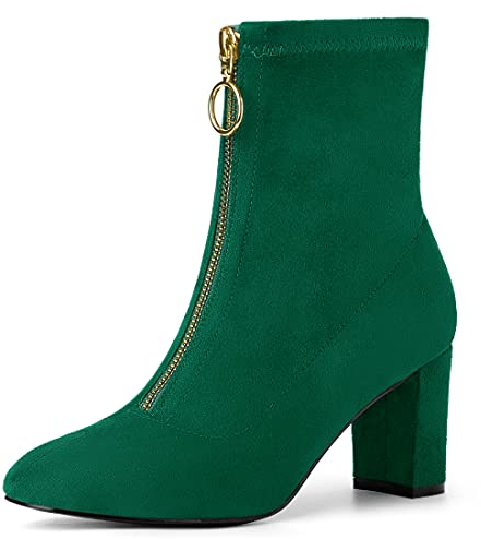 Allegra K Damen-Stiefeletten mit Reißverschluss vorne, klobig, hoher Absatz, smaragdgrün, 38 EU