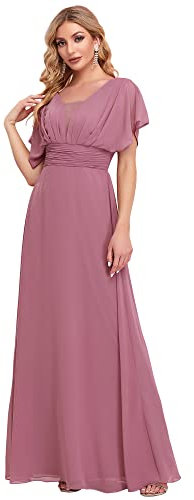 Ever-Pretty Abiti da Cerimonia Lungo Stile Impero Chiffon Scollo a V Maniche con Volant Donna Orchidea 36