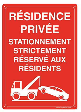 AUA SIGNALETIQUE - Panneau Prépercé (4 Trous) avec Angles arrondis - PVC Rigide 1.5 mm - (150x210 mm, Résidence Privée Stationnement Réservé)