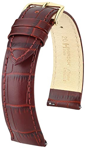 HIRSCH Uhren-Armband Duke M - Uhr-Band aus italienischem Kalbs-Leder mit Alligator-Prägung - Burgunder - 14 mm