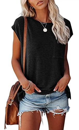 GOLDPKF T Shirt Damen Einfache Mode Damen einfarbig Kurze Ärmel Kleidung Damen Fledermausärmel Sommer Schwarz X-Large