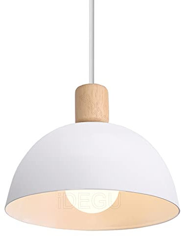 iDEGU Ø20cm Hängelampe Retro E27 LED Hängeleuchte Moderne Skandinavisch Deckenleuchte aus Metall Holz Pendelleuchte für Schlafzimmer Esszimmer Küche Restaurant (Weiß, 1 Stück)