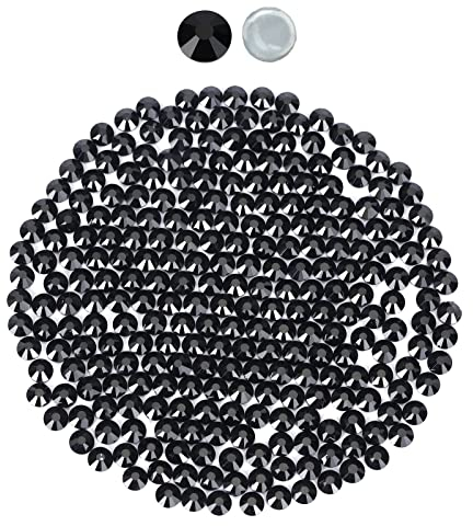 1440 Hotfix-Strasssteine,Flatback Glitzersteine Stones, Glas, runde Kristalle Strasssteine, Edelsteine​zum Basteln, für Kleidung, Schuhe, Taschen, DIY-Dekoration,Jet Black,SS12,3.0MM-3.2MM
