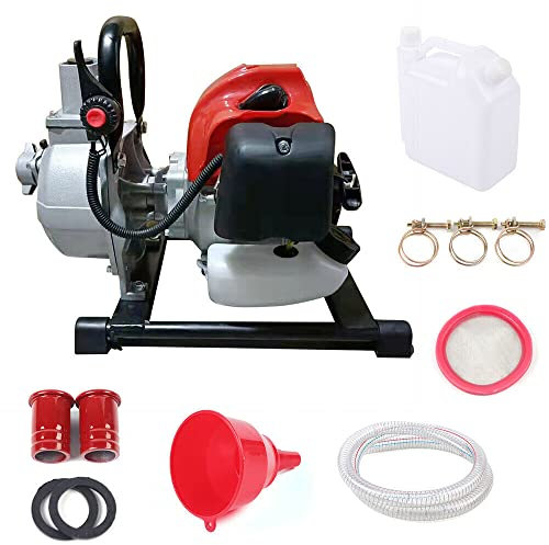 Wasserpumpe Benzin Benzinpumpe Gartenpumpe10000L/H Wasserpumpe Tiefe 7m Selbstansaugende Wasserpumpe 42.5CC 1450W Transferwasserpumpe Einlass- und Auslassdurchmesser 1 Zoll (25mm) (Silber-)