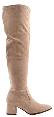 Ciabalù Stivali Donna Alti Sopra Ginocchio Tacco Largo Stivale in Camoscio (Beige, numeric_36)