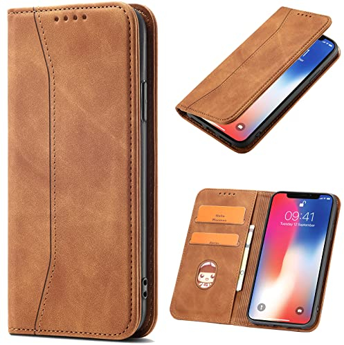OKZone Kompatibel mit Huawei Y6 2019 Hülle, Magnet Leder Tasche Handyhülle, Kartenfächer Huawei Y6 2019 Schutzhülle, [Premium PU Leder] Flip Klappbare Stoßfeste Magnetische Standfunktion (Khaki)