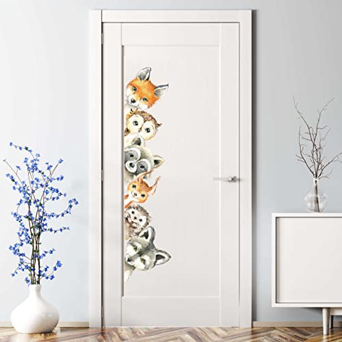 WANDKIND Türaufkleber Kinderzimmer | handgezeichnet | AUFKLEBER Türen Kindergarten | Babyzimmer Tür Sticker Deko Wanddeko (Türgriff Rechts, T106 Waldtiere)