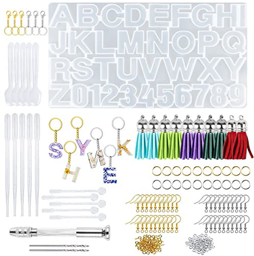 Lot de 293 Moules pour Porte-clés en Résine, Forme de Lettres de L'alphabet, Silicone pour Epoxy Bijoux et Accessoires