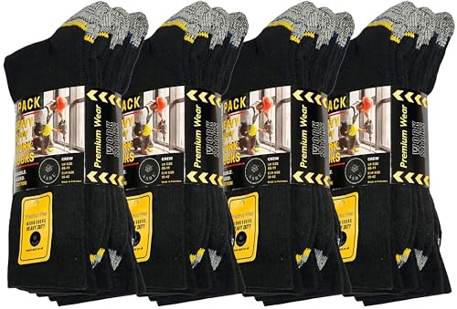 Men's Work Socks Pack Of 12 Breathable Resistant Design | Stretch Fit Heavy Duty Reinforced Heel and Toe.