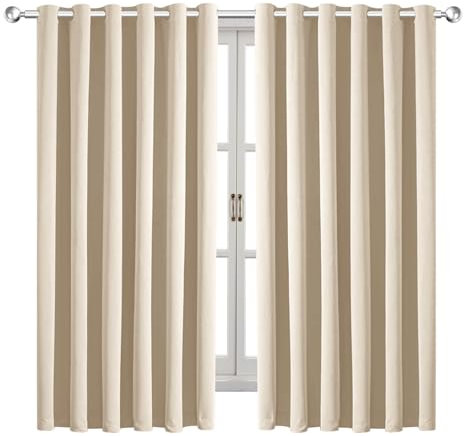 Hafaa Eyelet Blackout Curtains for Bedroom 46 x 54 Inch Ring Top Curtain Kitchen Window Treatment 2 Panels with Tiebacks Set, Cream