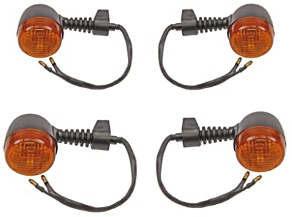 Streetparts24 Blinker Set Rund Vorne + Hinten 12V E-geprüft passend für Enduro Motorrad Roller Mofa Moped – 4 Stück – Schwarz mit orangefarbenem Glas – BA9S Sockel, M8 Gewinde
