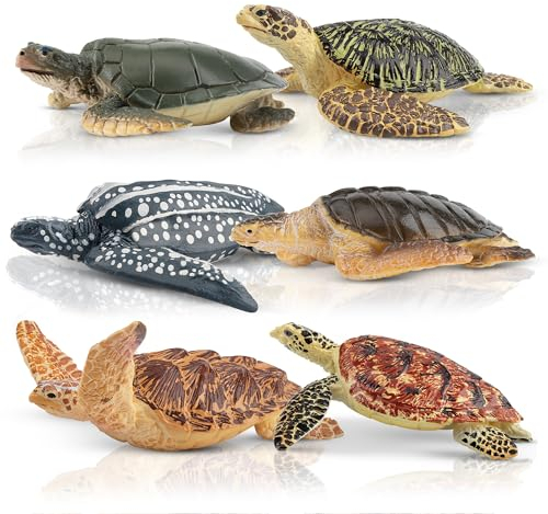 toymany 6PCS Realistic Sea Turtle Figurines Age 3+, Plastic Ocean Sea Animals Figures Set Includes of Turtles, Educational Toy Cake Toppers Christmas Birthday Gift for Kids Toddlers