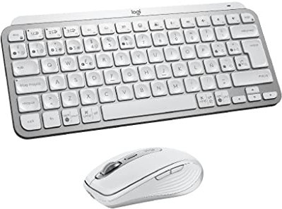 Logitech MX Keys Mini (Teclado) + MX Anywhere 3S (ratón inalámbrico) - Escritura fluida, Teclas retroiluminadas, Desplazamiento rápido, USB-C, Bluetooth, Compacto, QWERTY Español - Pale Grey