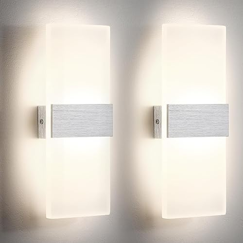 Lightsjoy 2x 12W LED Wandleuchte Innen Moderne Wandlamp up and down Innenbeleuchtung Flur Belechtung für Schlafzimmer Korridor Wohnzimmer Treppe usw Natürliches Weiß