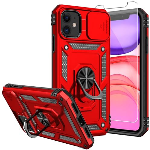 SKTGSLAMY for iPhone 11 Case,with Screen Protectors and Camera Cover,[Military Grade] 16ft.Drop Tested Cover with Magnetic Kickstand Protective Case for iPhone 11 6.1 inch, Red