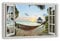 HUBDECO Leinwandbild Fensterblick Ocean Hammock Beach Bild 120x80 cm - Landschaftsbilder auf Leinwand - Wandbilder Wohnzimmer - Bild Fenster mit Ausblick - Aesthetic Room Decor - Wanddeko Schlafzimmer