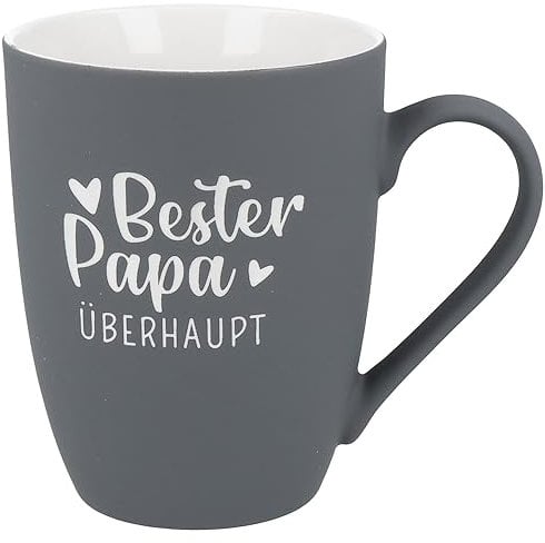 Spruchreif | Soft-Touch Tasse Grau Bester Papa überhaupt – Beidseitig gravierte Tasse mit liebevollem Spruch | Geschenk für Papa zum Vatertag, Geburtstag oder als Dankeschön