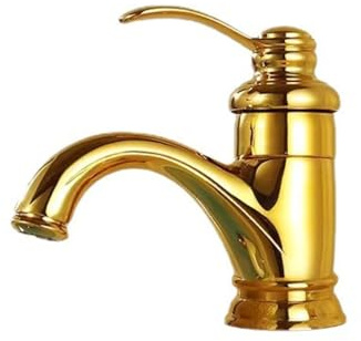 ZYCDP Waschbeckenarmatur Bad Retro Einhebel Waschtischarmatur, Gold, Kurz | Einhebelmischer zur Warmes und Kaltes Wasser aus Messing für Badezimmer im Antikstil