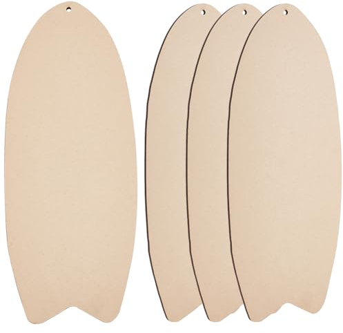 WADORN 4 Stück Unlackierte Holzanhänger-Dekoration, Holz-Surfbrett, Leere Bretter, Fischform, Holz, DIY-Bastelausschnitte Mit Loch, Natürliche Holz-Wandbehang-Ornamente Für Heimdekoration