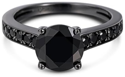 Jeulia Schwarz Klassisches 925 Silber Ring Für Damen Mädchen Herren Jubiläums Ewigkeitsring mit Schmuckschatulle Verlobungsring Eheringe für Geburtstag, Valentinstag