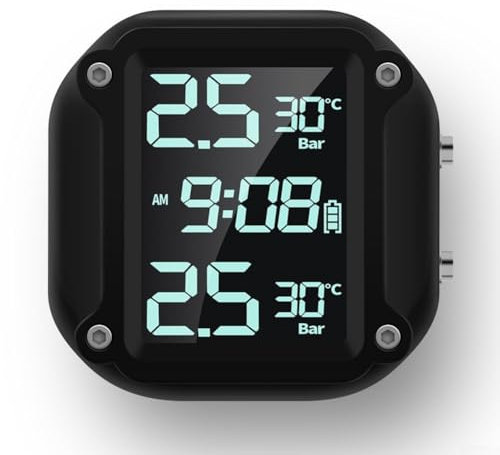 SPORTARC Kabelloses TPMS-Reifendruckkontrollsystem für Motorrad, mit 2 externen Sensoren für Sicherheit des Motorrads