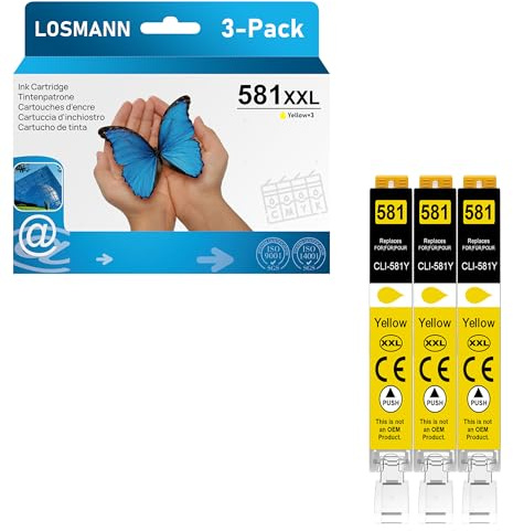 LOSMANN 3X Gelb Druckerpatronen Kompatibel für Canon CLI-581 XXL Y für Pixma TS6350 TS6150 TS8150 TS8250 TS6250 TS705 TS705a TS8151 TS6151 TS8152 TS8300 TS9150 TS9155 TS9550 TR7550 TR8550