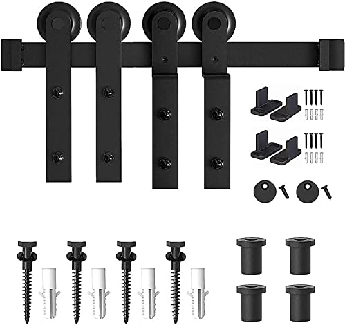 Schiebetür-Hardware-Kit, 5 Fuß bis 13 Fuß Schiebe-Scheunentor-Hardware-Kit, Schiebetür-Hardware-Schrank-Kit, robuste Schiebetür mit einer Schiene, doppelte Holztüren, Dämpferschiene, komplettes Zubehö