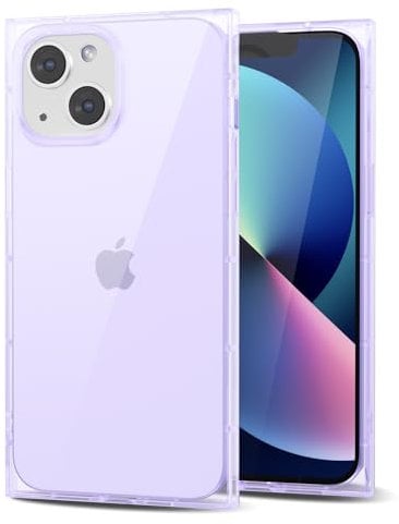 Svanove for iPhone 13 Clear Case Square Rectangle Edge, Aesthetic Trendy Girly Transparent Silicone Rubber Phone Case for Women, Thin Slim TPU Bumper Protective Cover, Purple Lilac Lavender
