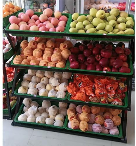 Snack-Regal im Supermarkt 4 Schichten Küche Obst-Gemüse-Aufbewahrung, Supermarkt-Snack-Korb-Regal für Chipstüten/Getränke/Brote, Einzelhandelsgeschäft Lebensmittelgeschäft Display Rack Freistehend(Col