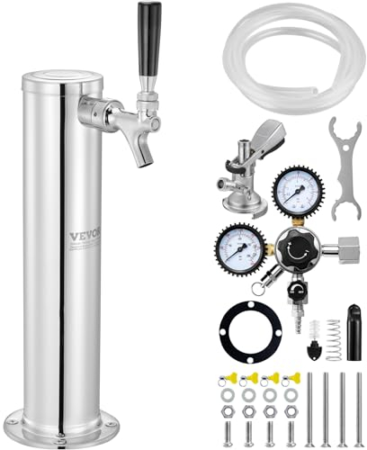 VEVOR Kit Colonne à Bière Un Robinet, Distributeur de Bière Boisson en Acier Inoxydable, Tireuse à Bière avec Régulateur à Double Jauge W21,8, Coupleur de Fût Système A et Plateau d'Égouttage, Bar