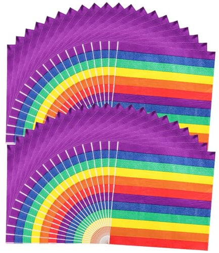 Glixoft 40 Stück Regenbogen-Streifen-servietten, Cocktail-papiertaschentücher, Gästeservietten, Einweg-partygeschirr Für Babyparty, Geburtstag