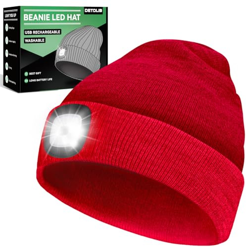 DETDLIB Gifts for Dad, Gifts for Men ，Beanie Hat with Light，Birthday Gifts for Him，Husband Dad, Women, Fathers Day Gift from Daughter Wife Son, Red
