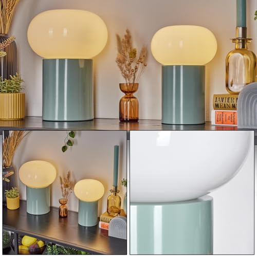 HOFSTEIN Tischleuchte Godrie 2er Set, Tischlampe aus Metall/Glas in Türkis/Weiß, moderne Leuchte im Vintage-Design, Ø 15, 20 cm, Schalter am Kabel, E27, Wohnzimmer, Schlafzimmer, Esszimmer, Flur
