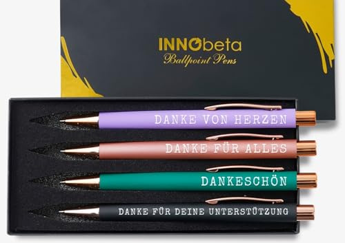 INNObeta Dankeschön Geschenke für Mitarbeiter Kolleginnen - Danke für Alles Kugelschreiber Set 4 Stück - Kleines Danke Stift mit Geschenkbox