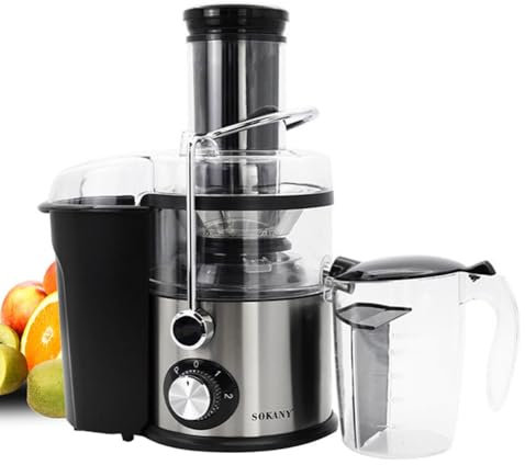 SOKANY Juice Extractor, 1200W Fruit and Vegetable Juicer, Stainless Steel, 2 Speed, 85mm Wide Mouth, Fast Juicer