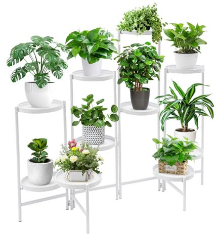 10 Etagen Metall Pflanzenständer Blumentopfständer, Pflanzendisplay,Mehrstöckig Pflanzenregal Blumenregal Pflanzentreppen für Zimmerecke, Wohnzimmer, Balkon, Terrasse, Hof (Weiß)