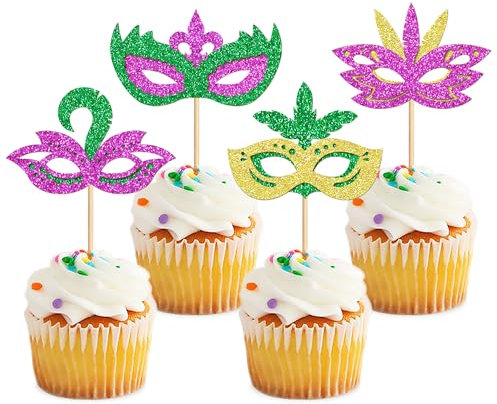 Blumomon 24 Stück Karneval Kuchen Dekoration Karneval Cupcake Topper Karneval Parade Dekoration Karnevalsmasken Cupcake Topper Zirkus Dekorationen Zirkus Cupcake Topper