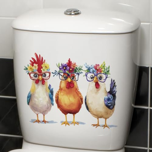 KFMON 20 x 30 cm, 2–4 Stück, Huhn-Toilettenaufkleber, PVC, wasserdicht, lustige Aufkleber für Badezimmer, Toilettensitz-Aufkleber für Toilettendeckel-Sitzaufkleber