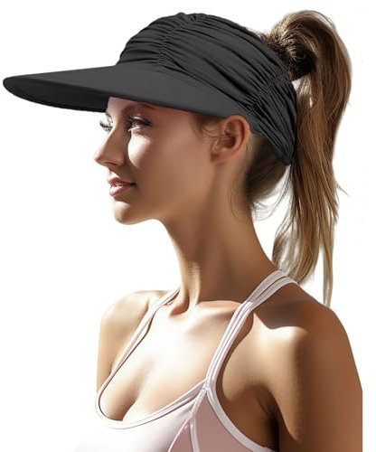Enwokran Visor Cap Damen Sonnenhut Breite Krempe UV Protection Strand Sportmütze Strandhut Material mit Eisgefühl Faltenförmige elastische Hohlkappe Faltbar Sunblocking Hüte (Dunkelgrau)