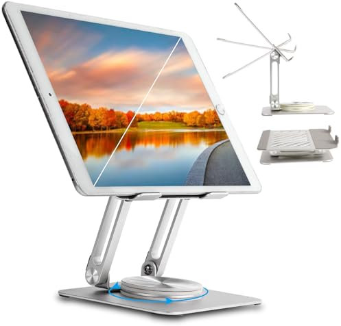 TUOWO,Tablet Ständer.iPad Ständer,Laptop Ständer,360° drehbarer Sockel,Faltbarer Tablet Ständer aus Aluminium,geeignet für iPad 12.9,11, Air, Mini sowie alle 4- bis 15-Zoll-Tablets und Laptops.