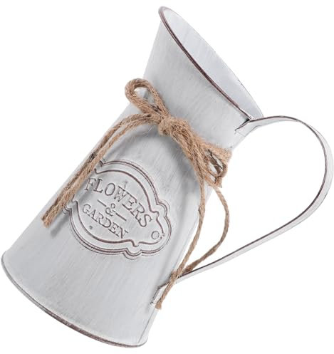 HYTROVE Retro Zinn Blumentopf rustikal ästhetische Raumdekoration Vasen blumenvase weihnachtsdekoration Vintage französischer Krug antike Knospenvase aus Metall Galvanisiertes Eisen Grey