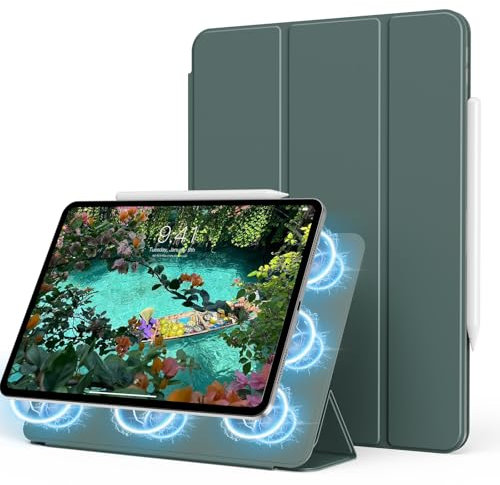 GKABXY Étui magnétique pour iPad (A16) 11ème génération 11 2025/iPad 10e génération 10,9 2022, fixation super magnétique, support à trois volets, fin et léger, vert nuit