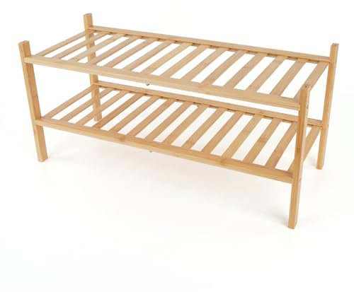 BAM BOO BOX - Schuhregal aus Bambus, Schuhablage mit 2 Ebenen, 68 x 28 x 32 cm, Erweiterbar Stapelbar, Schuhschrank Holz, Shoe Rack, Regal für Wohnzimmer oder Flur (Bambus)