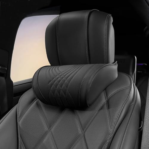 Treesiche Auto Nackenkissen für Kopfstütze, Auto Kopfstütze Kissen zum Fahren mit verstellbarem Riemen, 1 Stück, Schwarz